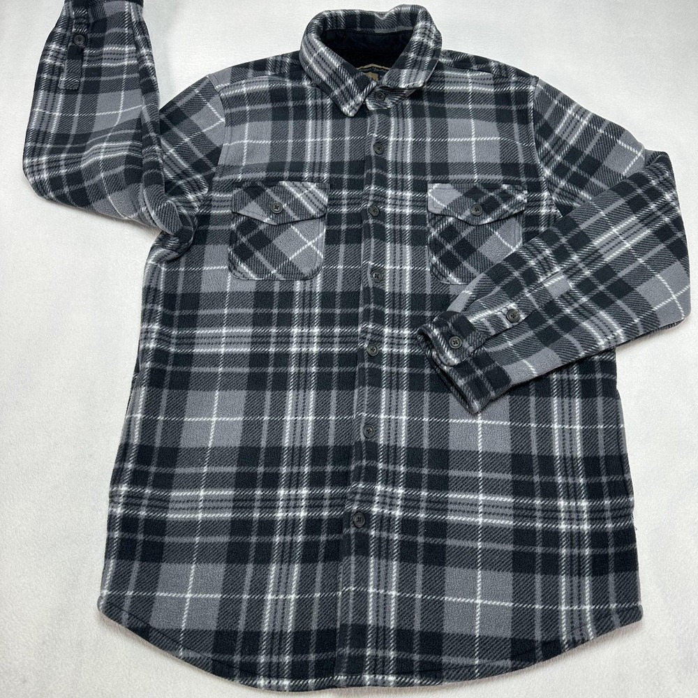 Freedom Foundry Jacket Mens Large Gray Black Plaid Sherpa Lined Chore Shacket